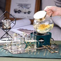 Lapunes heat-resistant glass flower teapot combination set household ceramic tea set soaking fruit teapot heating furnace