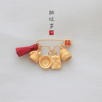 Taoyuan Li Yuan innovative birth baby gift 925 ancient method Silver Burn Blue craft auspicious four treasure pin brooch