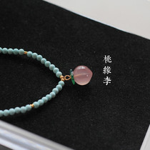 Peach margin plum 999 handmade gold double happy natural unoptimized raw ore turquoise peach South Red peach bracelet