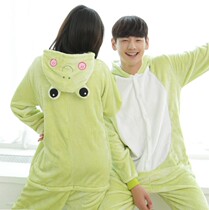 Home Cuts male and female children Cartoon Conjoined Animals Pyjamas Cartoon Frog Lovers Cute pro Coral Suede men