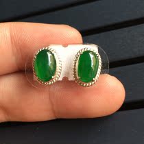 Fulai jewelry Myanmar natural high-quality old pit ice species full color Yang Green boutique mens and womens jade earrings