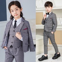 Plus size boy girl gray suit five-piece set Boy host suit Childrens performance suit dress handsome
