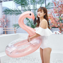 120cm new sequin flamingo flamingo inflatable swimming ring inflatable flawless bird inflatable water biking lifebuoy