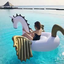 ins explosive 240CM oversized PVC inflatable horse floating row floating bed Golden Pegasus water Mount recliner