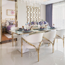 Post-modern light luxury glass dining table and chair Nordic minimalist dining table chair Hong Kong style designer model room furniture