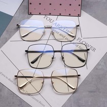 Zhou Yangqing same glasses female Korean version of Chao Net Red Square gold edge plain plain mirror big frame round face myopia frame