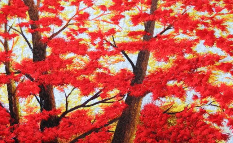 刺绣苏绣成品 鸿运当头 红枫林 红红火火 风景画 客厅装饰壁画