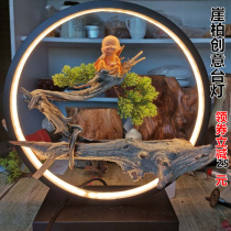 Taihang cliff tree creative desk lamp bedroom bedside lamp study office root carving round lamp