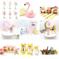 Birthday cake decoration toy ornaments accessories baking dress up children car lights with eating chicken birthday male feather Princess