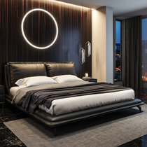 Nordic light luxury wind bed Italian minimalist leather bed modern simple soft bag double bed high end master bed wedding bed