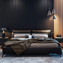 Italian minimalist leather bed modern minimalist Nordic light luxury ins Net red bed master bedroom Double 1 8 meters soft bag bed