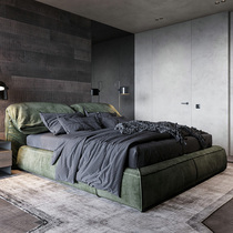 Italian minimalist leather bed light luxury modern simple soft bag net red bedroom double bed master bed high end atmosphere