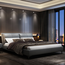 Italian minimalist leather bed Nordic simple modern light luxury bed ins Wind Net red wedding bed master bedroom simple European double bed