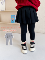 kai Ma girl Korean fake two pleated skirt pants 2021 autumn and winter clothes plus velvet pants baby leggings skirt tide