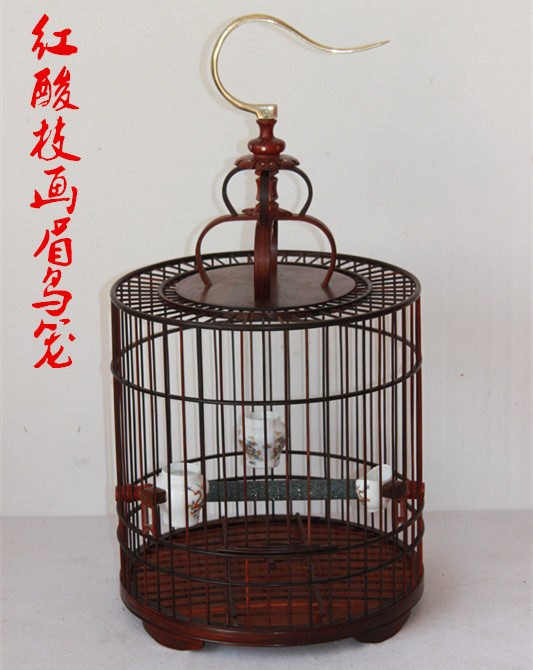 红木红酸枝画眉鸟笼子竹手工雕刻鹦鹉八哥绣眼相思鹩哥圆鸟笼大号