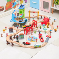 Children Wooden Emulation Multilayer Car Park Car Lift Building Assembly Train Track Suit Boy 3-6 years old