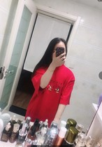 Red buyer show European version of cotton cotton thick Big version T skirt red buyer show
