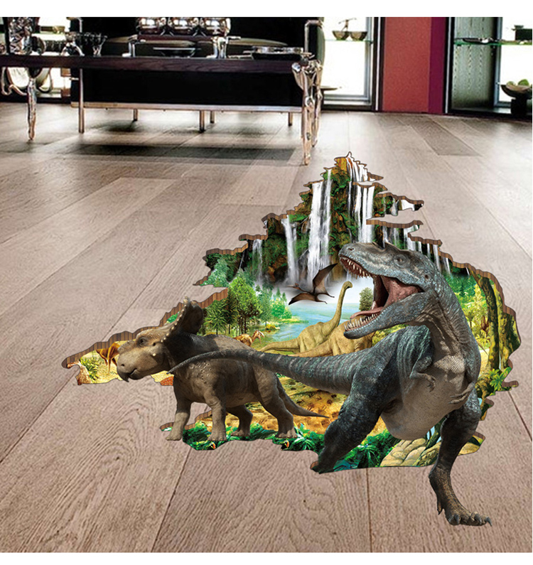 地画恐龙世界3d立体墙贴防水地板贴儿童房卧室客厅墙贴纸贴画包邮_7折