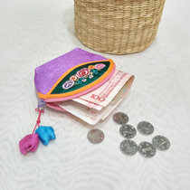 Korean womens short wallet Fabric coin purse coin bag Korean cute womens bag small bag floral embroidery