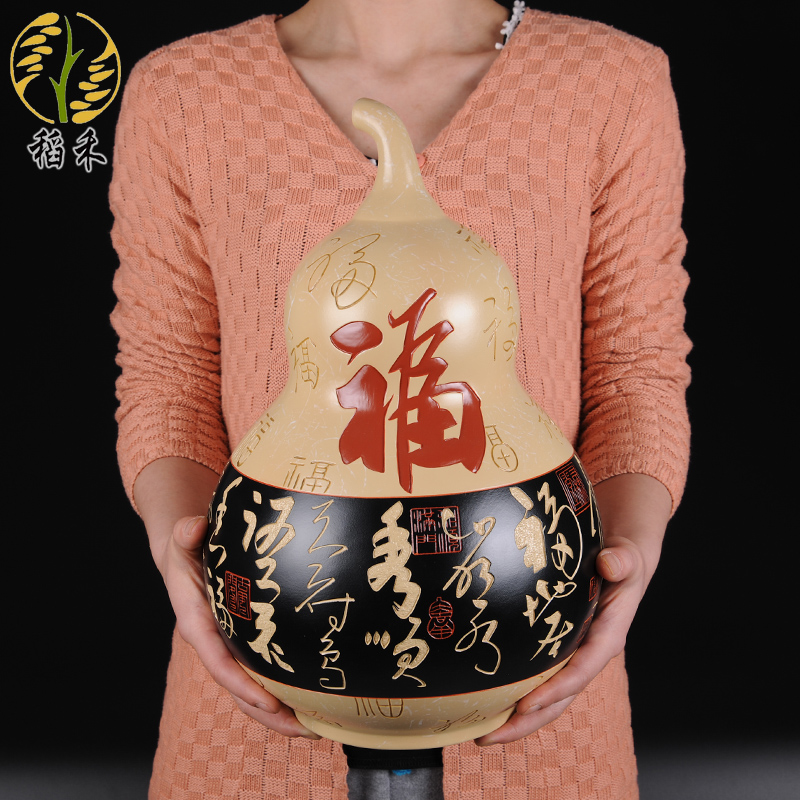 Creative hand - made ceramic arts and crafts of the big gourd made pottery sitting room adornment of Chinese style household furnishing articles birthday birthday gift