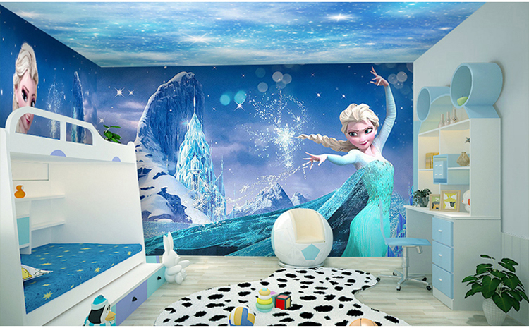 3d儿童房卧室壁纸女孩冰雪奇缘墙纸卡通艾莎公主装饰主题壁画墙布