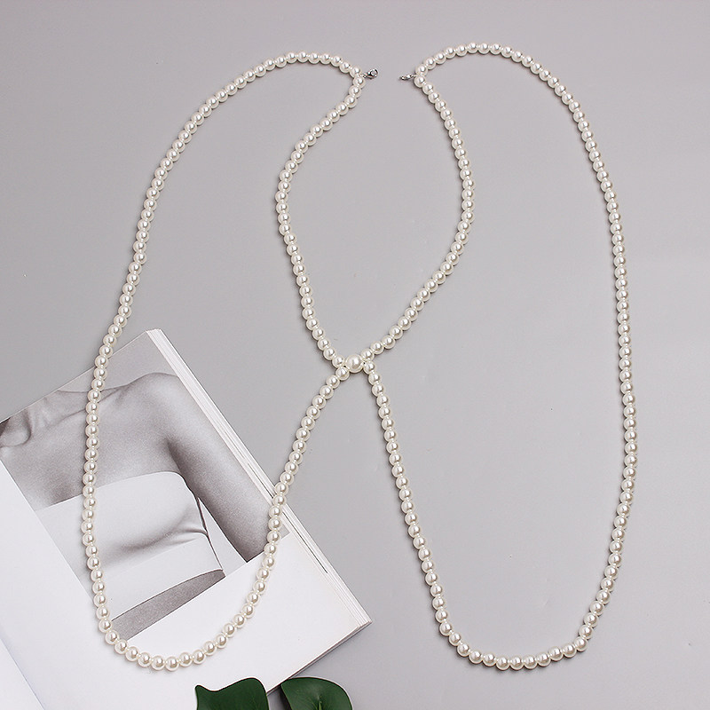 网红珍珠背带链配饰女时尚装饰配裙子衬衫t恤串珠马甲外穿搭ins风