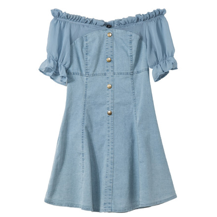 UGOCCAM一字肩连衣裙女夏2018新款韩版气