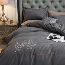 High-end light and luxurious four pieces of full cotton pure cotton thickened grinding hair Four-year universal quilt cover bed hat-style winter bedding