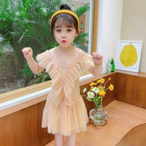 New childrens swimsuit female baby hot spring swimsuit primary school child child one-piece dress swimsuit female hot spring