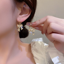 Outleys Official Site Discount Clear to pick up pearl-set butterfly-tied ear ring female fashion net red ear