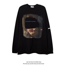 Spring and Autumn season European and American street hip-hop portrait printing Compassionate Male Tide Card High Street Ins loose BF Harbor Wind Long sleeves T-shirt