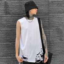 Summer lovers High Street Broken Cave Vest Mens Boomer Sleeveless Sleeveless T-shirt Undershirt OVERSIZE Chains