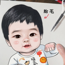 Fetal hair painting baby head portrait hand-painted custom non-hand-foot seal pen new full moon 100 days diy homemade souvenir
