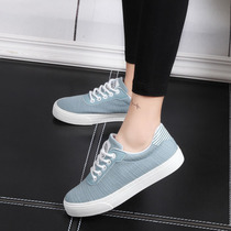 Human-based small white shoes womens shoes canvas shoes high school students Korean casual board shoes womens tie-up sneakers Blue
