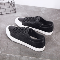Mens shoes 2021 New Korean version of low canvas shoes leather flat lace shoes tide board shoes black single shoes