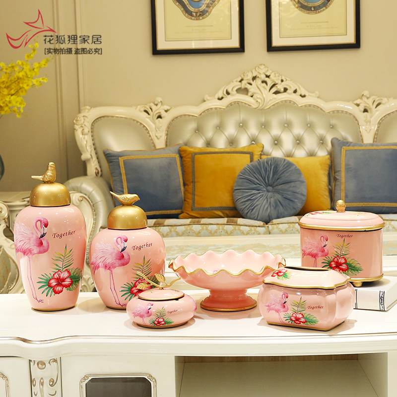 Creative ceramic tank storage tank furnishing articles with cover home sitting room tea table candy jar household adornment caddy fixings as cans