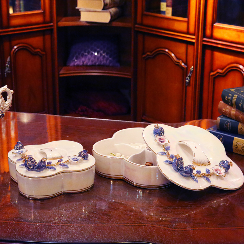 European ceramic creative fashion dried fruit dried fruit tray box frame with cover multi - purpose wedding candy dish of fruit