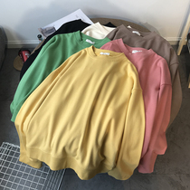 2021 Spring autumn season new hair ring cotton round collar pure color sweater female bf student sleeve head casual 100 lap blouse thin