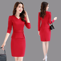 Buttock dress 2021 new womens autumn wear slim slim long red spring and autumn fashion long sleeve skirt