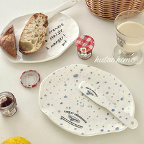 ins wind Han style irregular ceramic disc dessert pan breakfast pan cake pan with ink-style jam knife bull oil knife