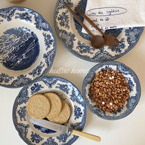 ins wind English style retro blue teas breakfast dish sweet pint salad bowl pasta dish soup bowl steak dish