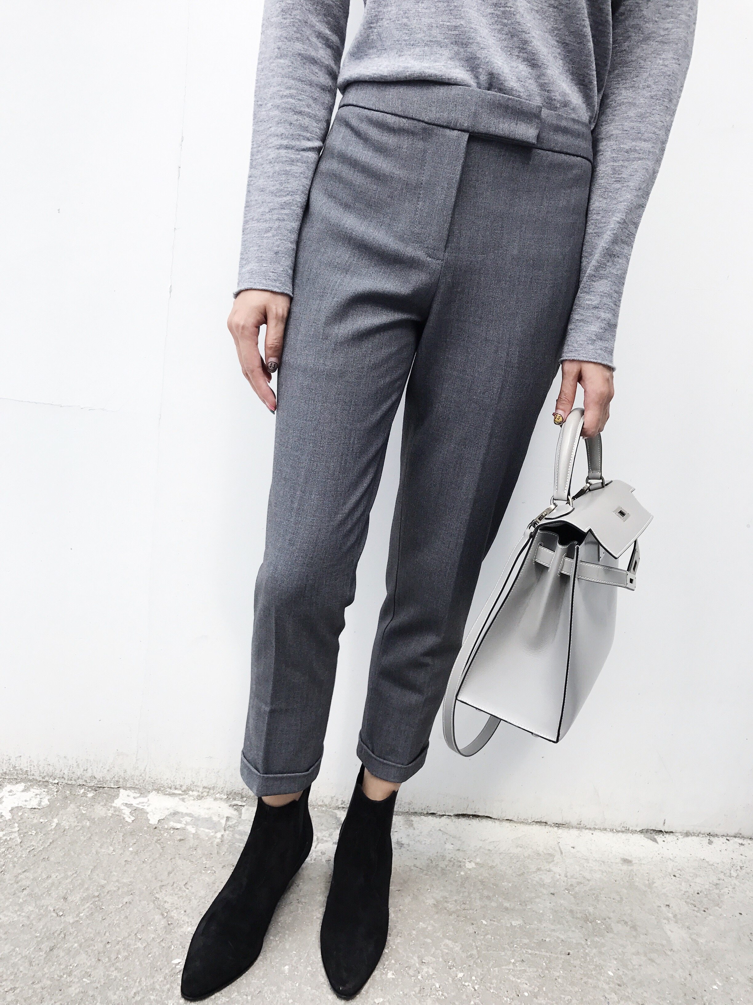 monmonde 西裤女职业秋冬新款气质ol风直筒显瘦毛呢九分正装裤