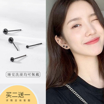 s925 sterling silver black light beads stud earrings ear rod female Korean simple personality temperament wild small earrings ear jewelry