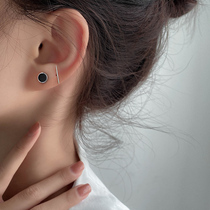 s925 sterling silver black agate stud earrings female Korean personality simple temperament wild net red earrings hypoallergenic