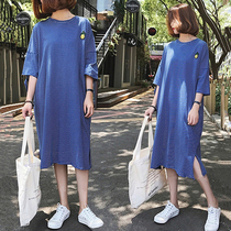 Pregnant woman summer dress 2020 new loose and pure cotton T-shirt loose medium long top loose top loose summer skirt