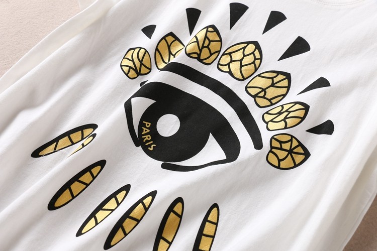 潮流时尚印花夏季女装圆领短袖全棉白t恤 中长款套头上衣 d505