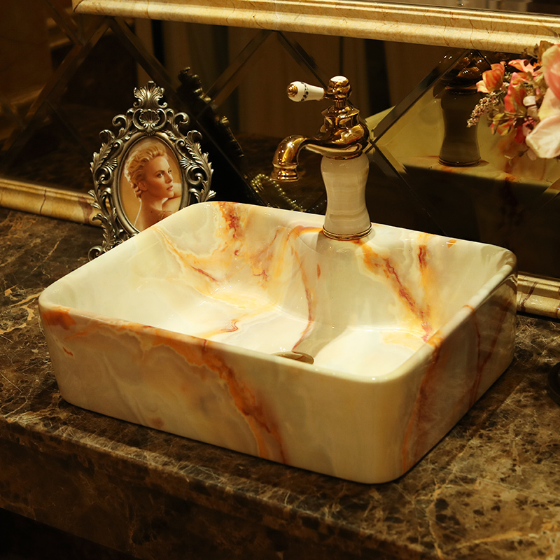 Imitation of marbling square European archaize ceramic stage basin bathroom wash a face to the balcony sink basin of art