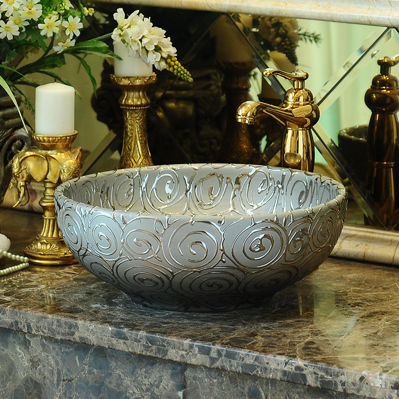 The rain spring basin art of jingdezhen ceramic table round Europe type toilet lavatory sink golden carving