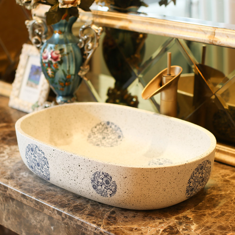 Jingdezhen rain spring basin art ceramic stage basin bathroom elliptical balcony lavatory sink