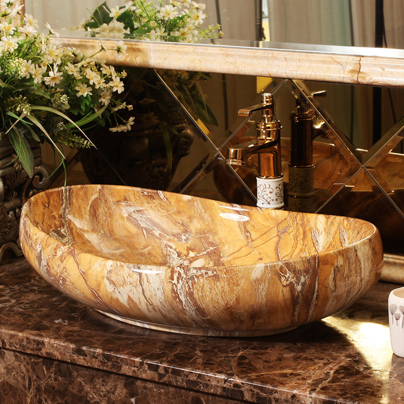 Marble basin stage art oval European - style bathroom ceramic lavatory basin that wash a face to wash your hands of household balcony